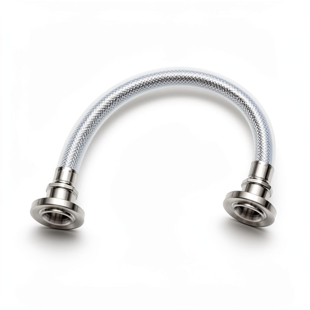 PTFE braided hose assembly with stainless steel braid and tri-clamp fittings.