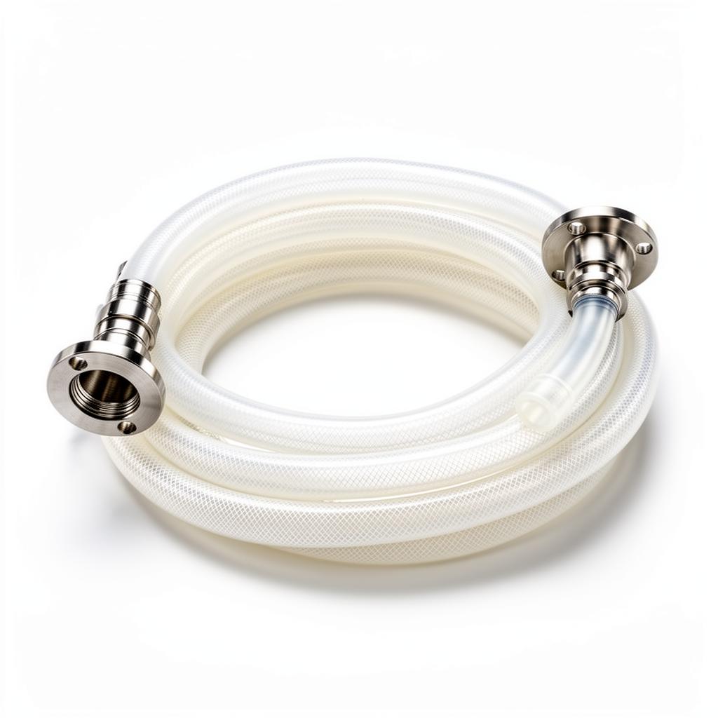 Silicone braided hose assembly with stainless steel sanitary tri-clamp fittings.