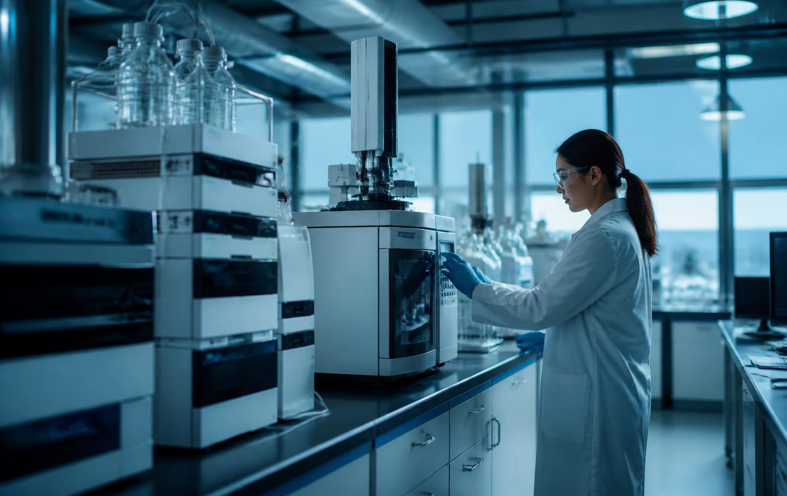 Analytical laboratory with HPLC and gas chromatography instruments