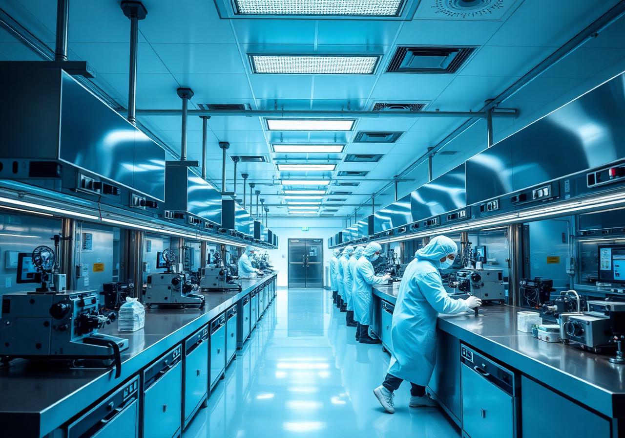 Manufacturing services line inside BioPulse's ISO Class 7 cleanroom.